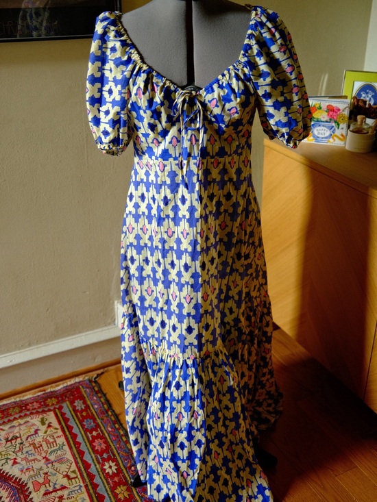 Zara Dresses & Skirts - Zara Blue, Cream and Pink Printed Maxi Dress with Puff Sleeves